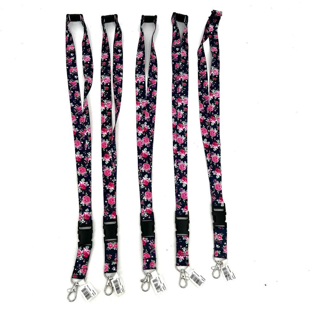 NWT Set Of 5 Pink Roses Lanyard Necklaces Party Favors Travel Accessories